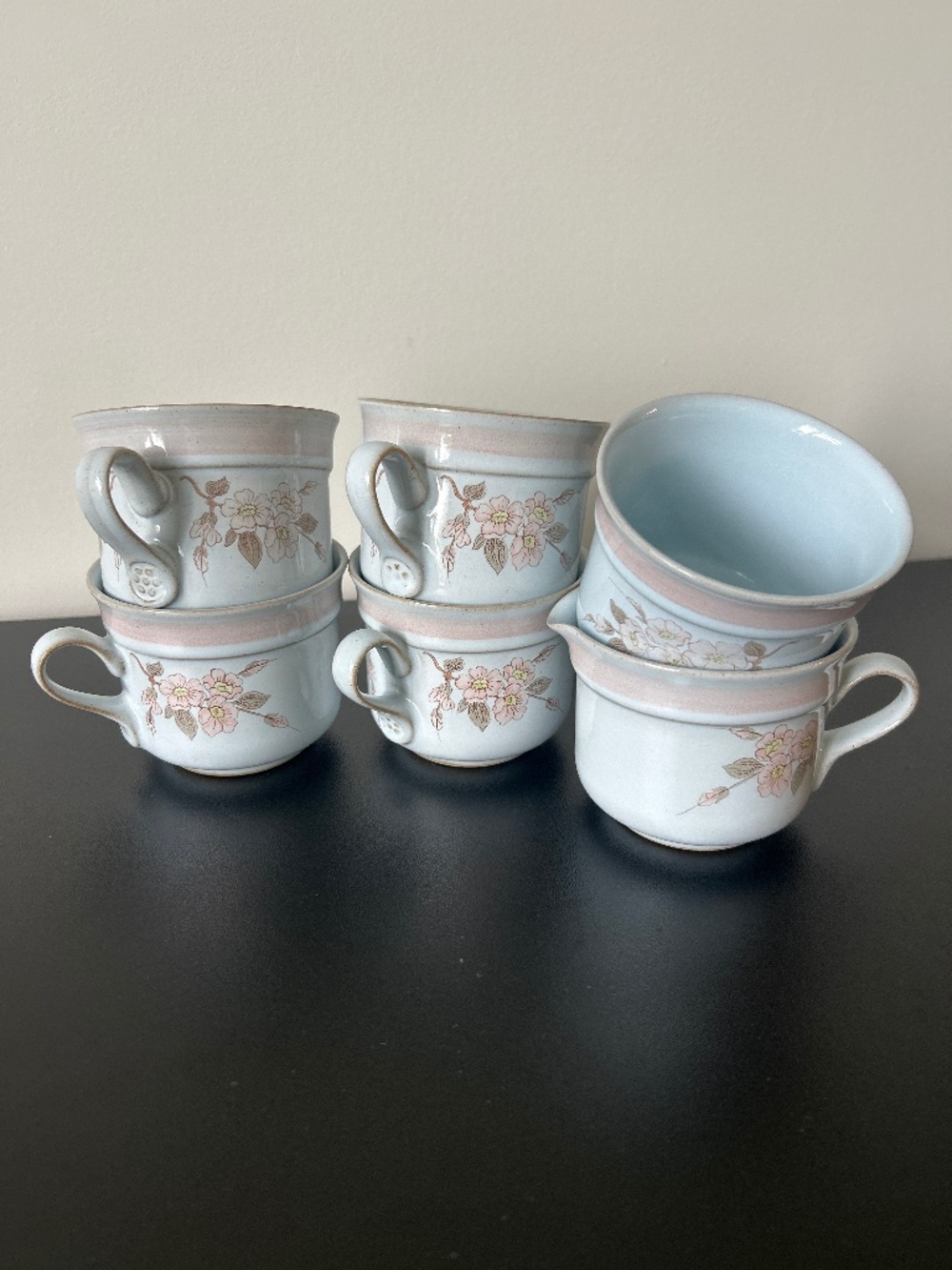 Handcrafted Normandy by Denby Fine Stonewear Floral Mugs Creamer Sugar Dish